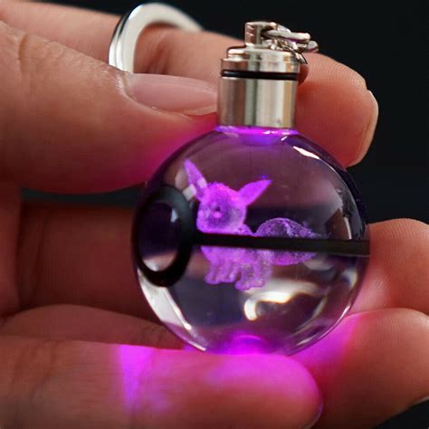 Eevee 3D LED Crystal Pokeball Laser Engraved 30MM Keychain Etsy