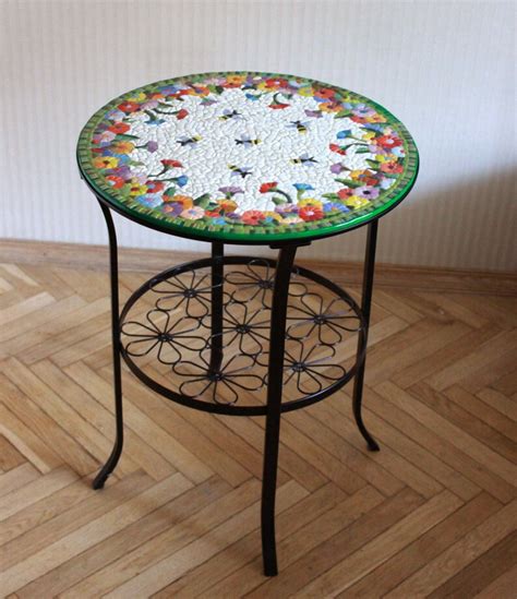 Handmade Mosaic Round Tablebase Includedsmalti Material Etsy