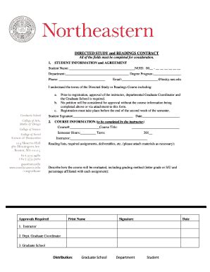 Fillable Online Northeastern Directed Study Form Northeastern Fax