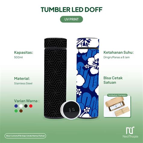 Jual Tumbler Custom Smart Led Doff Suhu Cetak Print Uv Nama Logo