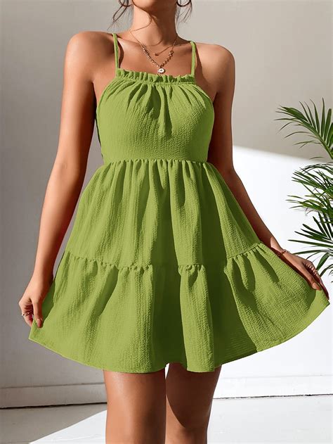 Frill Trim Ruffle Hem Cami Dress Sewing Clothes Women Cute Dress Outfits Stylish Outfits