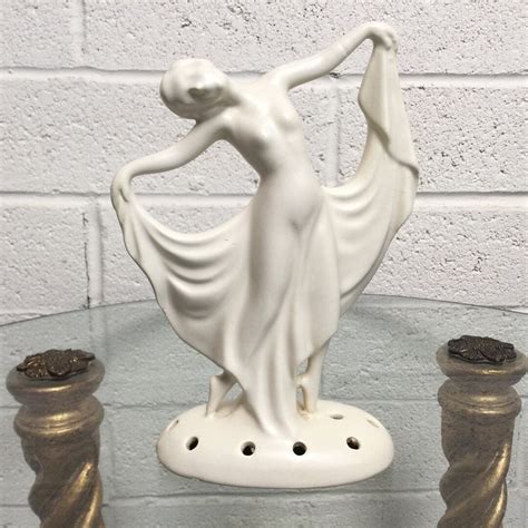 Antique Art Deco Art Nouveau White Pottery Female Scarf Dancer Figurine 7 1 2 Dancing Nude