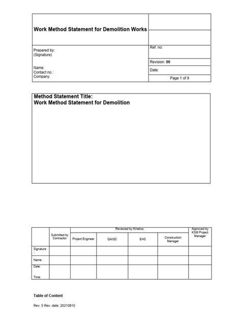 Work Method Statement For Demolition Pdf Demolition Housekeeping