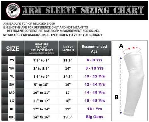 arm sleeve size chart power energy sports