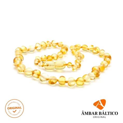 Colar De Âmbar Bebê - Colar de âmbar bebê barroco limão polido - Âmbar Báltico Original
