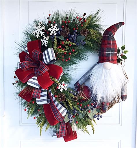 Christmas Wreath Christmas Gnome Wreath Grapevine Gnome Wreath Front