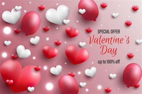 Happy Valentines Day Background Realistic Heart Vector Image