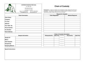 Fillable Online Chain Of Custody Form Litchfield Analytical Services