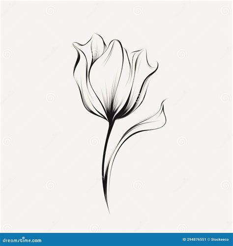 Minimalist Black And White Tulip Illustration With Subtle Tones Stock Illustration