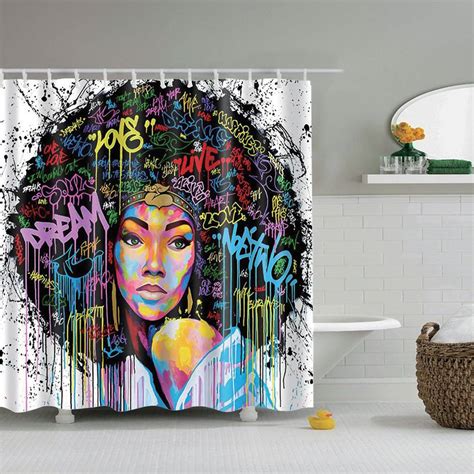 African American Woman Shower Curtain Black Orange Shower Curtain