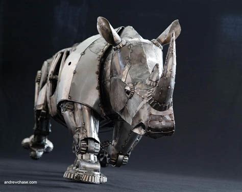 Mechanical Articulated Rhino Sculpture Andrew Chase Wolf Sculpture