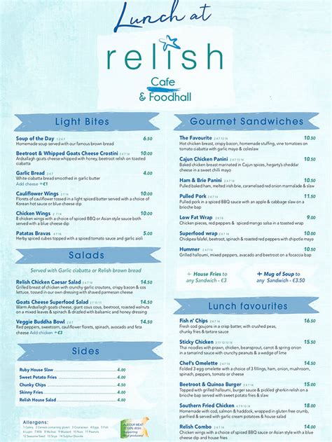 Menu Relish Cafe