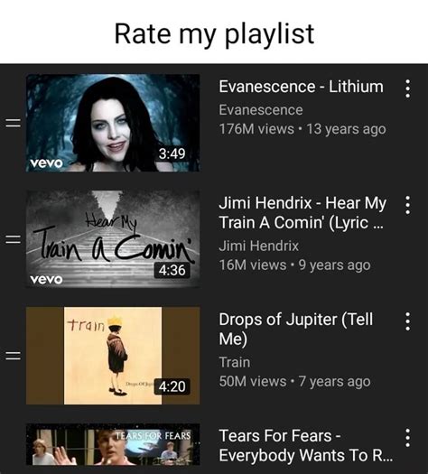 Rate My Playlist Evanescence Lithium Evanescence M Views Years