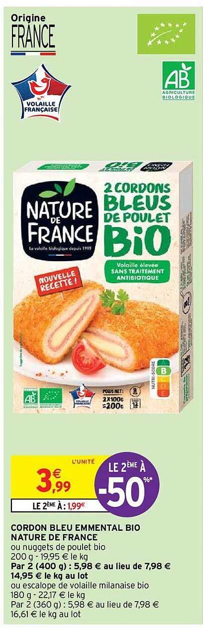 Promo Cordon Bleu Emmental Bio Nature De France Chez Intermarch Hyper