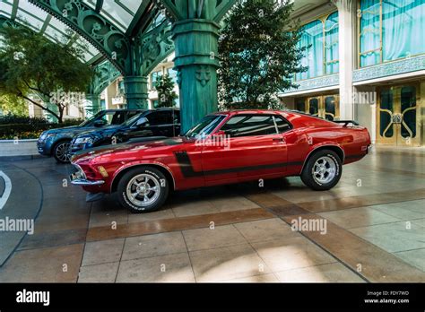 Red Ford Mustang parked at the Paris Casino in Las Vegas, Nevada, USA Stock Photo - Alamy