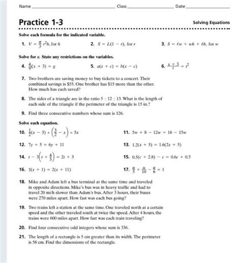 Solved Name Class Date Practice Solving Equations Solve Chegg