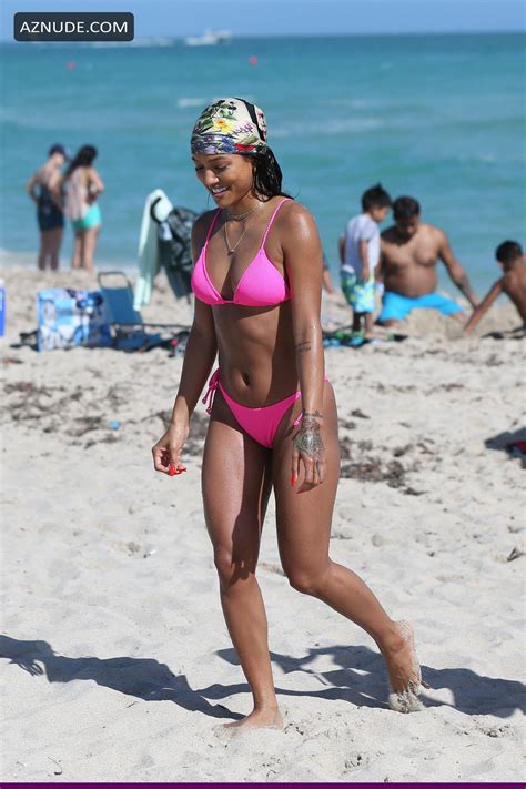 Karrueche Tran In A Pink Bikini As She Hits The Beach With Boyfriend Victor Cruz In Miami AZNude