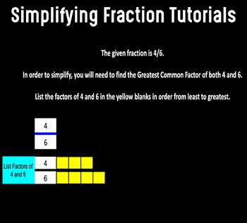 Simplifying Fraction Tutorials - Guided Fraction Simplification Practice