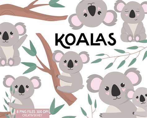 Koala Clipart Koala PNG Cute Koala Clipart - Etsy