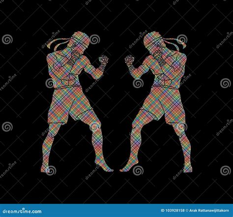 Muay Thai Thai Boxing Standing Ready To Fight Action Graphic Vector