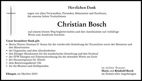 Traueranzeigen Von Christian Bosch Augsburger Allgemeine Zeitung