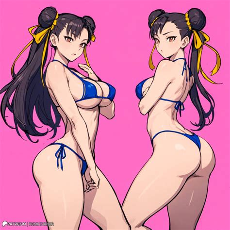 Rule 34 1girls Ai Generated Amiral Ai Bikini Breasts Brown Hair Capcom Chun Li Cleavage Female