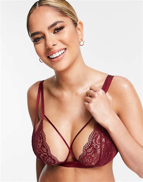 Asos Design Fuller Bust Cacia Lace Triangle Strappy Bra In Deep Red Asos