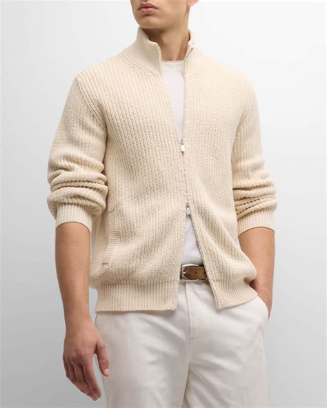 Brunello Cucinelli Mens Ribbed Full Zip Sweater Neiman Marcus