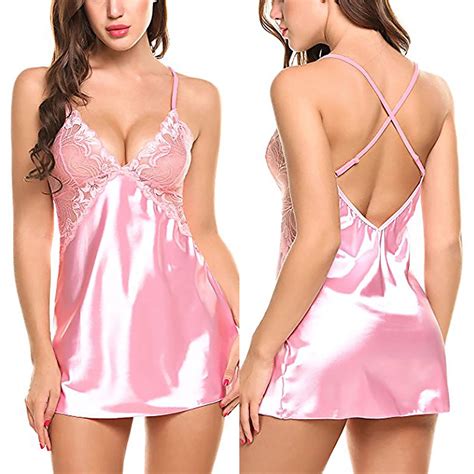 Augper Women Lingerie V Neck Nightwear Satin Sleep Sexy Lace Chemise