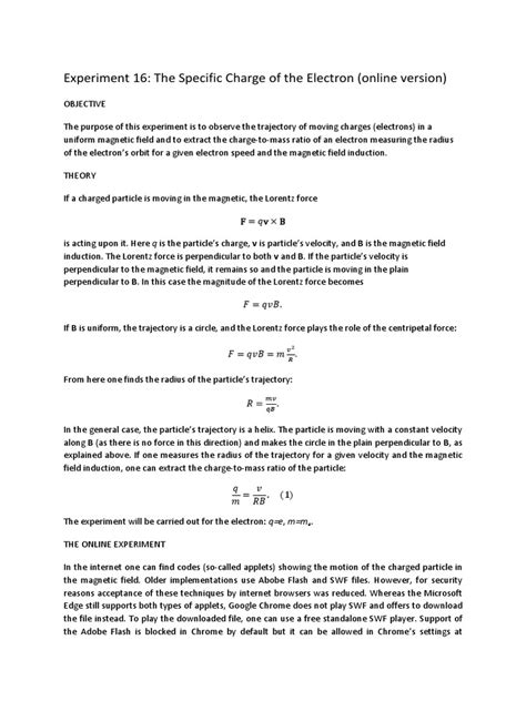 Experiment 16-Specific Charge of The Electron-Online | PDF | Force ...