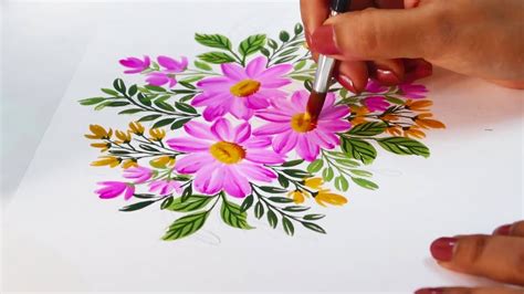 Decorative Floral Design Using Round Brush One Stroke Painting For