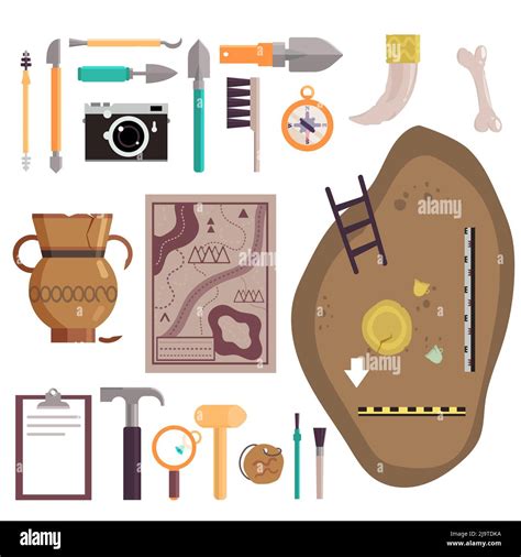 Conjunto de iconos de Arqueología Ilustración vectorial del sitio