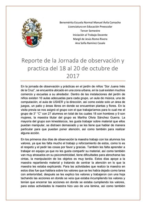 Reporte de la jornada de observación y practica del 18 al 20 de octubre