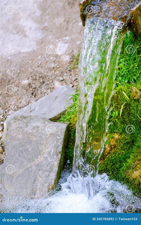 Falling Stream Of Fresh Clean Spring Water Energy Of Nature Stock