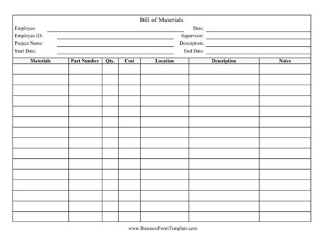 Bill of Materials Template Download Printable PDF | Templateroller