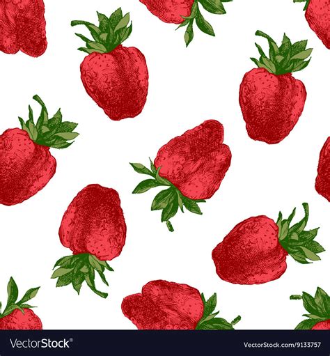 Seamless Pattern With Fresh Strawberries Vector Image