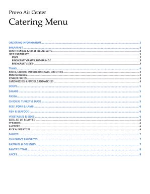 Fillable Online Pac Website Catering Menu Provoaircenter Fax