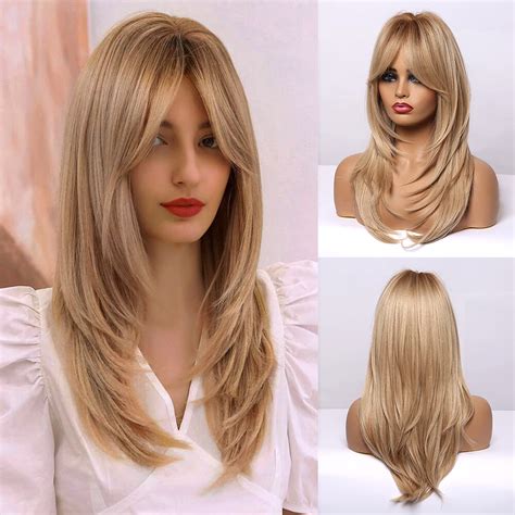 Amazon BERON Blonde Women Wigs Long Wavy Wig With Bangs Ash