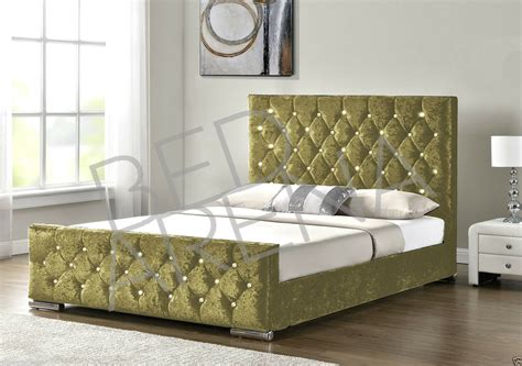 Gold Crushed Velvet Upholstered Chesterfield Bed Mattress Button