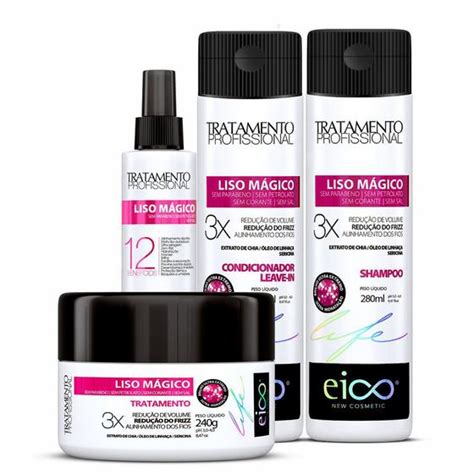 Eico Liso Mágico Shampoo Condicionador Leave In 280ml Máscara