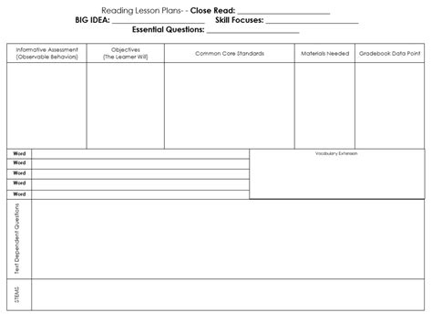 Guided Reading Lesson Plan Template Kindergarten | PDF Template