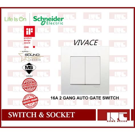 Schneider Vivace Series 16a 2 Gang Auto Gate Wall Switch White Aluminium Silver Shopee