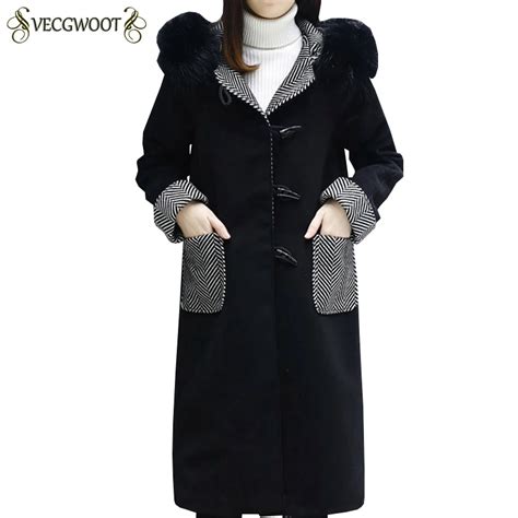 Female Plus Size Hooded Woolen Coat Women New Autumn Winter Long Woolen Jacket Women Fashion Fur