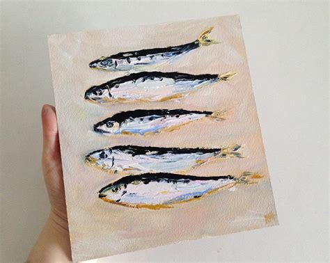 Fish Art Seafood Painting Sardine Fish Painting 7 by 8 Kitchen - Etsy