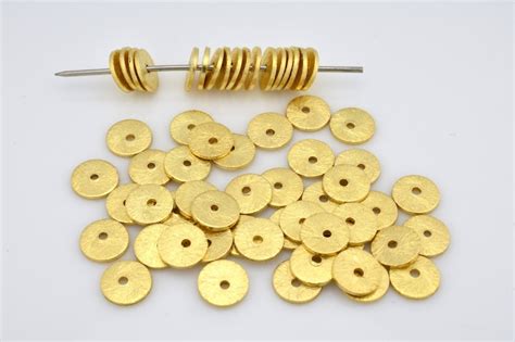 Gold Spacer Beads Mm Pcs Gold Flat Disc Brushed Disk Etsy