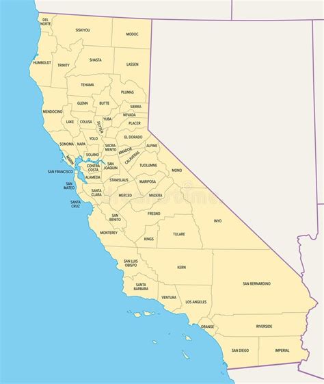 Nos Estado Da Calif Rnia Subdividido Em Condados Mapa Pol Tico