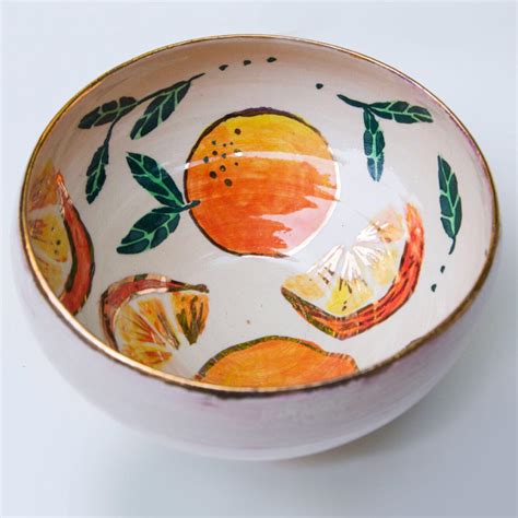 Hand Painted Orange Bowl I Made With Gold Lustre Details R Pottery