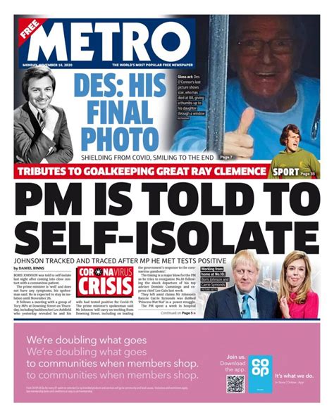 Metro Front Page 16th Of November 2020 Tomorrows Papers Today