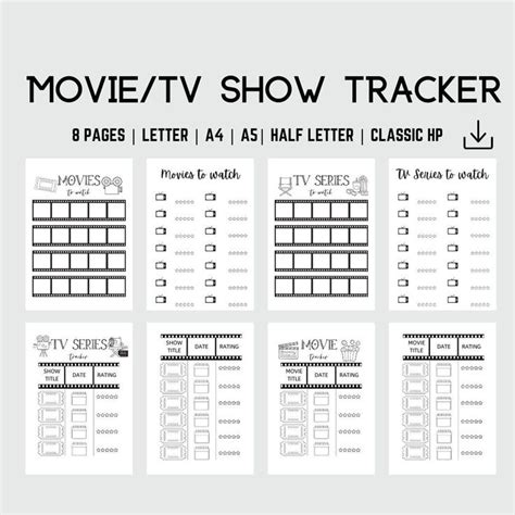 Printable Movie Tv Show Tracker Bundle Watch List Movie Tv Series Movie