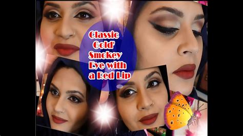 Classic Gold Smokey Eye With A Red Lip Youtube